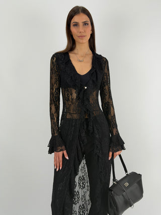 Cardigan Lungo in Pizzo Nero