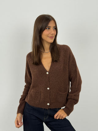 Cardigan Lumina con Bottoni Gioiello Marrone