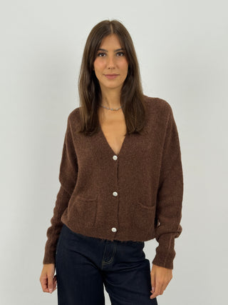 Cardigan Lumina con Bottoni Gioiello Marrone