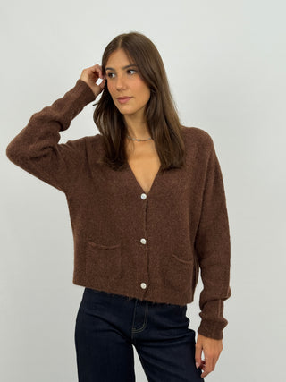 Cardigan Lumina con Bottoni Gioiello Marrone