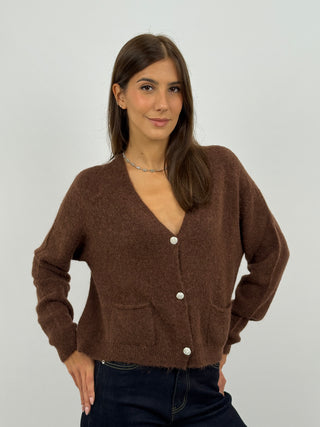 Cardigan Lumina con Bottoni Gioiello Marrone
