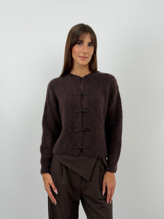 Cardigan Marron en Mohair avec Brandebourgs