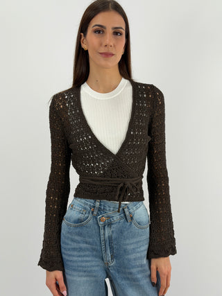 Cardigan Twist Traforato Marrone