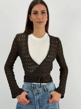 Cardigan Twist Traforato Marrone