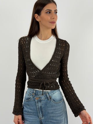 Cardigan Twist Traforato Marrone