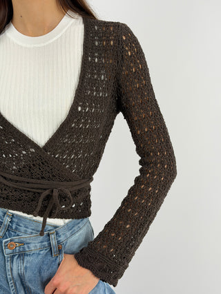 Cardigan Twist Traforato Marrone