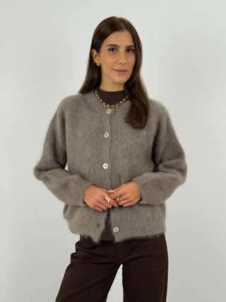 Cardigan in Kid Mohair Mocha Mousse