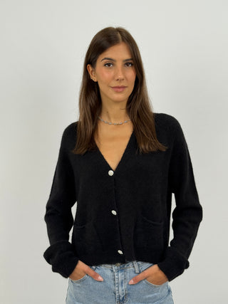 Cardigan Lumina con Bottoni Gioiello Nero