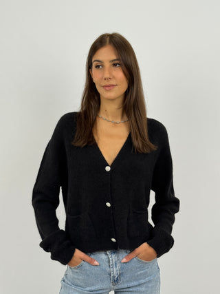 Cardigan Lumina con Bottoni Gioiello Nero