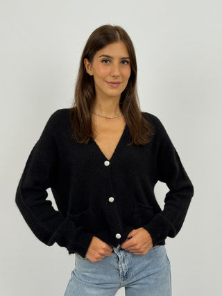 Cardigan Lumina con Bottoni Gioiello Nero