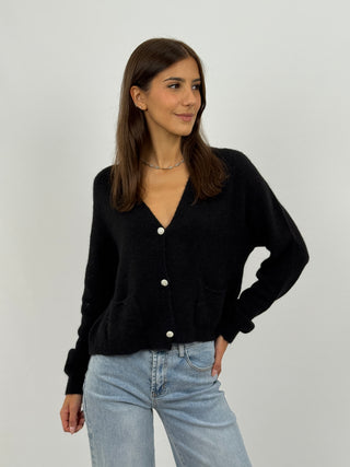 Cardigan Lumina con Bottoni Gioiello Nero