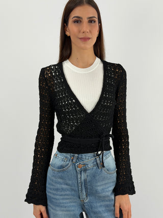 Cardigan Twist Traforato Nero