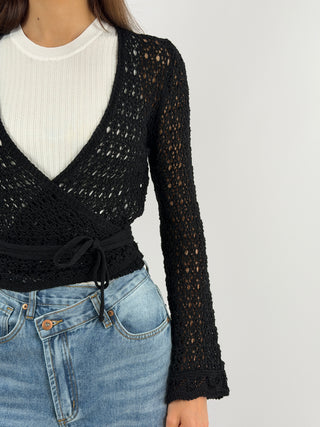 Cardigan Twist Traforato Nero