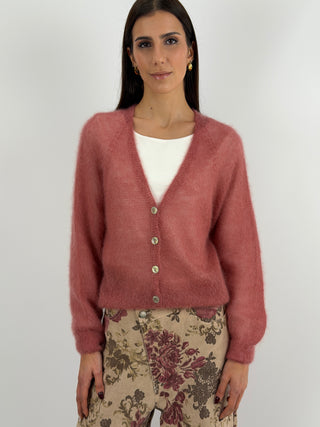 Cardigan Kid Mohair Ultrafine Scollo a V Ultrafine Pepe Rosa
