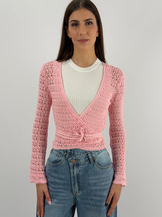 Cardigan Twist Traforato Rosa
