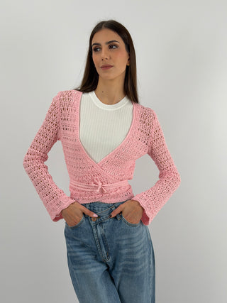 Cardigan Twist Traforato Rosa