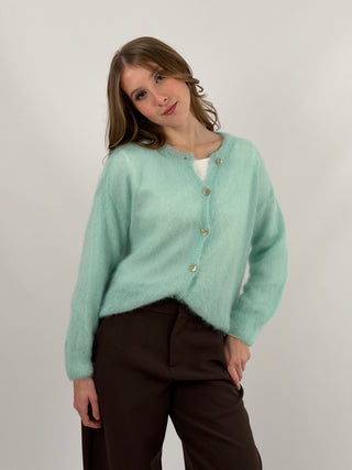 Cardigan Kid Mohair Ultrafine Girocollo Acquamarina