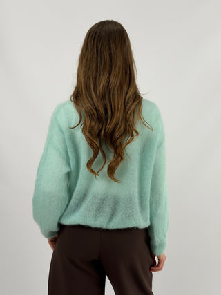 Cardigan Kid Mohair Ultrafine Girocollo Acquamarina