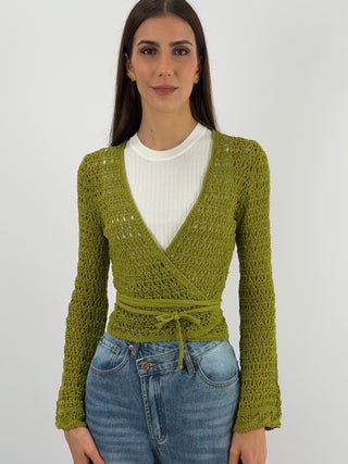 Cardigan Twist Traforato Verde Oliva