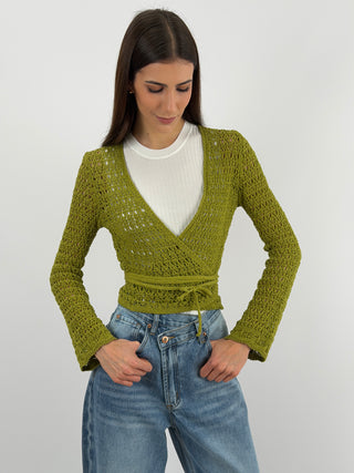 Cardigan Twist Traforato Verde Oliva