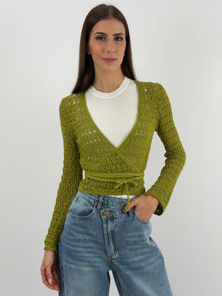 Cardigan Twist Traforato Verde Oliva