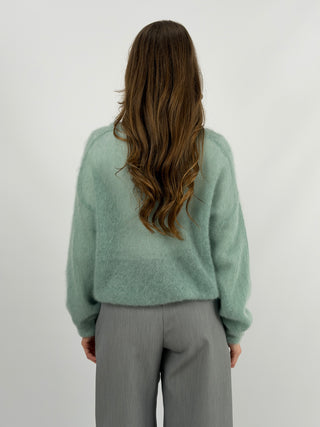 Cardigan Kid Mohair Ultrafine Girocollo Verde Salvia