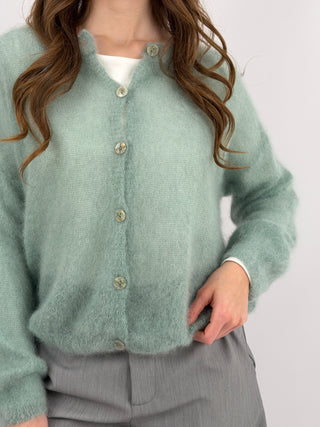 Cardigan Kid Mohair Ultrafine Girocollo Verde Salvia