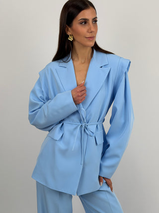 Completo Blazer con Spalle Strutturate e Pantalone Azzurro