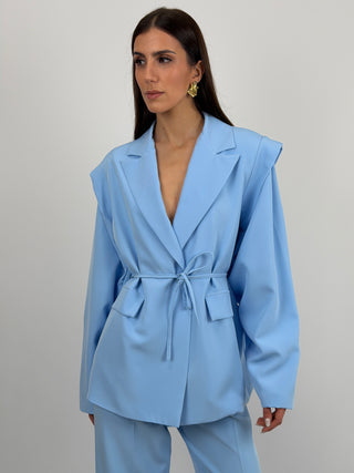 Completo Blazer con Spalle Strutturate e Pantalone Azzurro