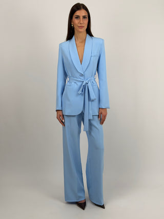 Completo Blazer con Cintura e Pantalone Azzurro