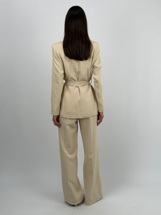 Completo Blazer con Cintura e Pantalone Beige