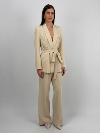 Completo Blazer con Cintura e Pantalone Beige