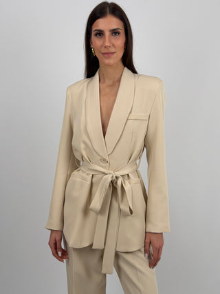 Completo Blazer con Cintura e Pantalone Beige