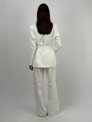 Completo Blazer con Cintura e Pantalone Bianco