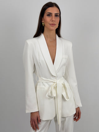 Completo Blazer con Cintura e Pantalone Bianco