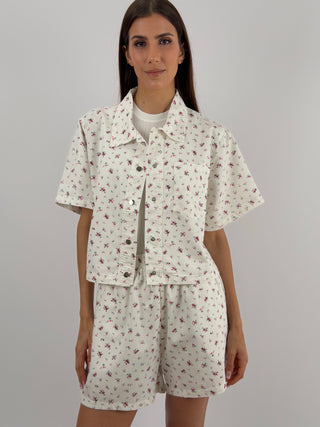 Set Camicia e Shorts Bianco in Fantasia Floreale