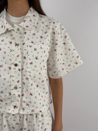 Set Camicia e Shorts Bianco in Fantasia Floreale