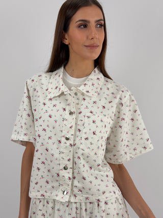 Set Camicia e Shorts Bianco in Fantasia Floreale