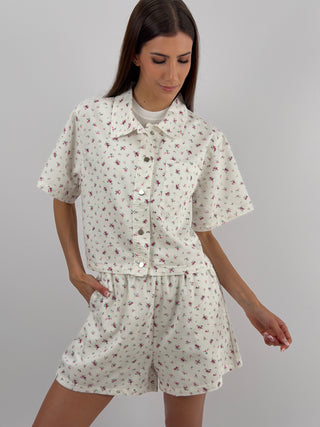Set Camicia e Shorts Bianco in Fantasia Floreale