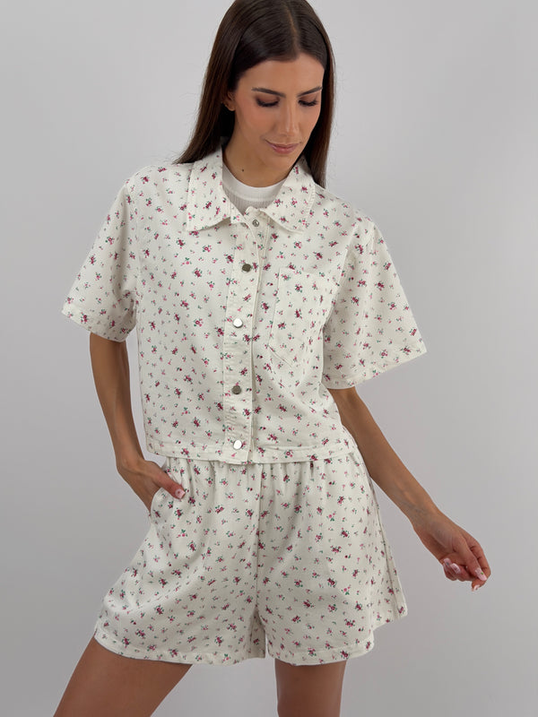 Set Camicia e Shorts Bianco in Fantasia Floreale