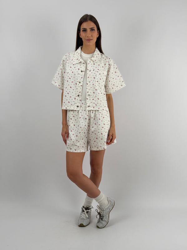 Set Camicia e Shorts Bianco in Fantasia Floreale