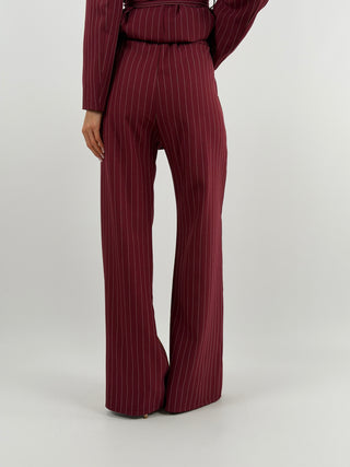 Completo Giacca con Cintura e Pantalone Gessato Bordeaux