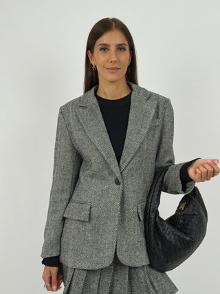 Set Giacca e Gonna College Bianco e Nero