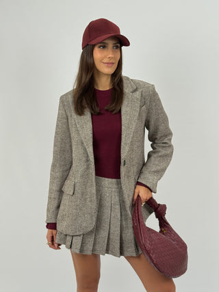 Set Giacca e Gonna College Marrone e Bianco