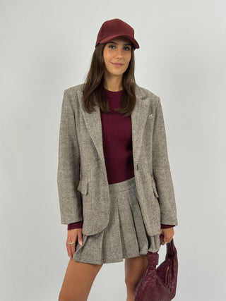 Set Giacca e Gonna College Marrone e Bianco