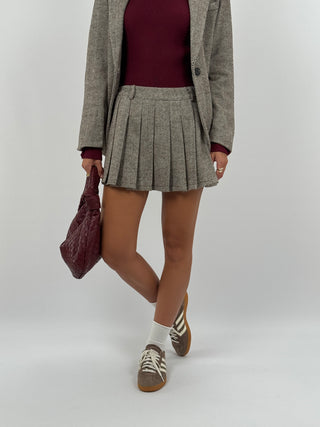 Set Giacca e Gonna College Marrone e Bianco