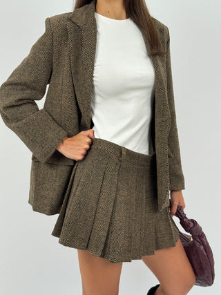 Set Giacca e Gonna College Marrone e Nero