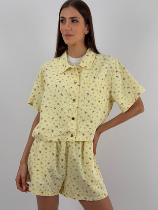 Set Camicia e Shorts Giallo in Fantasia Floreale