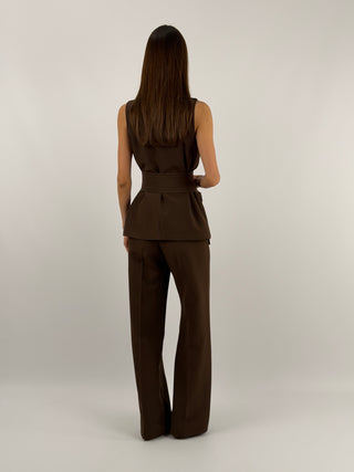 Completo Gilet con Spilla e Pantalone Marrone