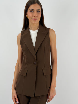 Completo Gilet con Spilla e Pantalone Marrone